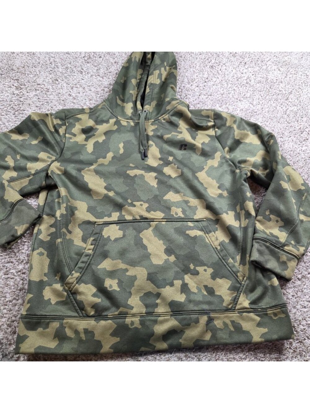 Russell Athletic Hoodie Mens Large Camo Pullover Olive Green Hunting Casual